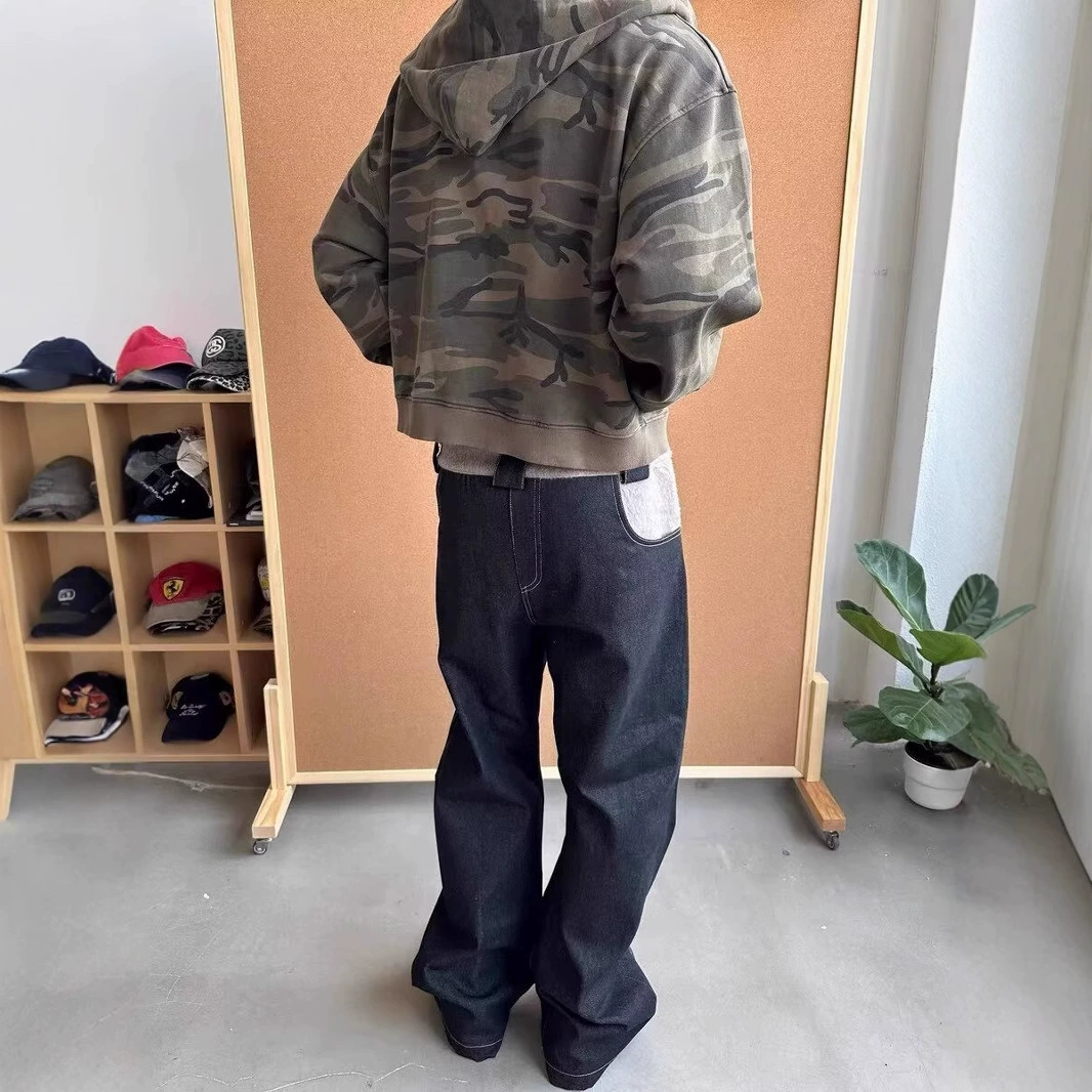 Ретро мегафон, дизайнерские джинсы для мужчин и женщин, косые брюки, американский стиль, oversize, свободный крой