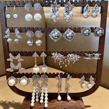 韩国气质锆石几何花朵珍珠耳环轻奢高级感耳钉时尚精致优雅耳饰女