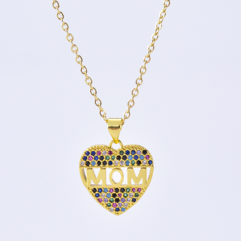 Fashion Heart-shape Letter Mom Copper Inlaid Zircon Necklace Wholesale display picture 4