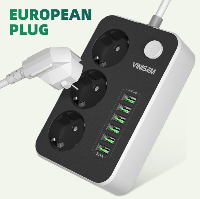 Transfronterizo para la norma europea 6USB conector de conexión doméstica con tipo C de carga