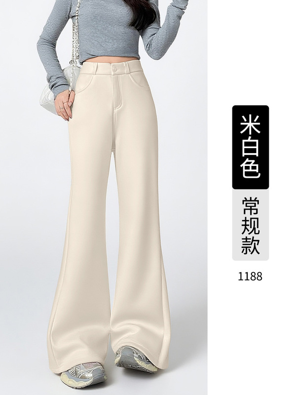 加绒喇叭裤女2025秋冬新款高腰显瘦休闲羊绒裤高个子加长微喇裤女|undefined