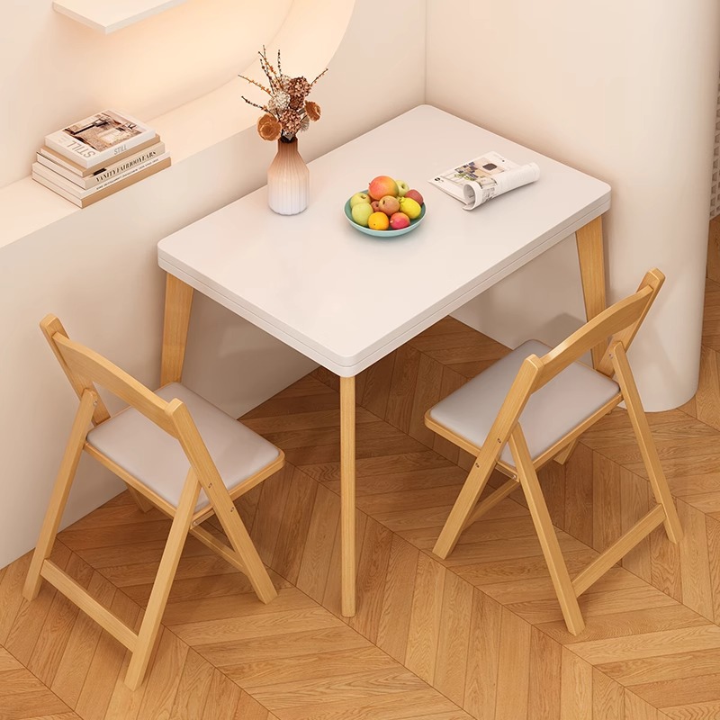 Mesa de comedor plegable con piernas de madera sólida, mesa de comedor doméstica pequeña, simple y moderna sala de estar, combinación de mesa de comedor rectangular y silla