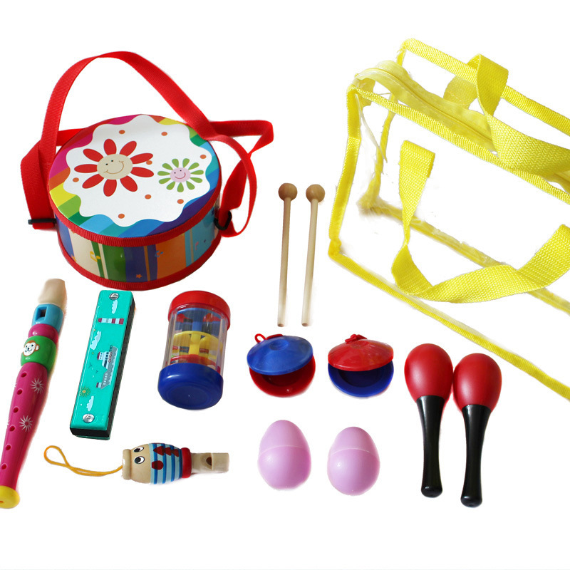 Artesanías de madera percusión tambor instrumento musical niños kindergarten música enseñanza ayudas soundboard juguete instrumento musical traje al por mayor