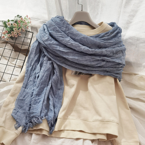 Autumn and winter new solid color cotton scarf for women, artistic retro dirty dyed foreign trade scarf, shawl for men, natural wrinkles, versatile