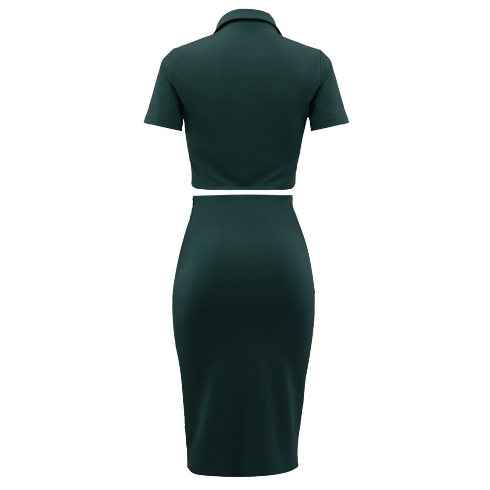 Polo Collar Summer Small Suit Short Sleeve Suit Split Skirt Office Women Two-Piece Suit