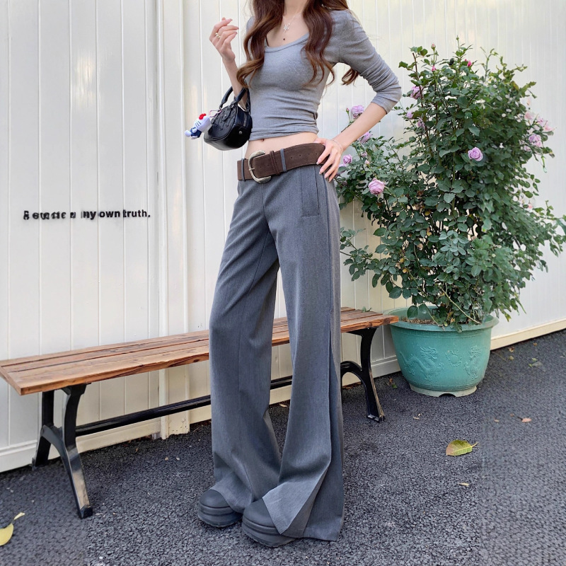 2025 秋季辣妹宽腰带休闲长裤女百搭修身显瘦垂感拖地宽松阔腿裤|undefined