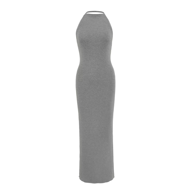 Kardashian-Inspired Niche Cloud-Like Fabric Halter Neck Sexy Backless Sleeveless Long Dress Slim Fit Bodycon Dress