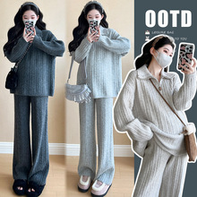 实拍  秋冬孕妈妈休闲运动毛衣套装