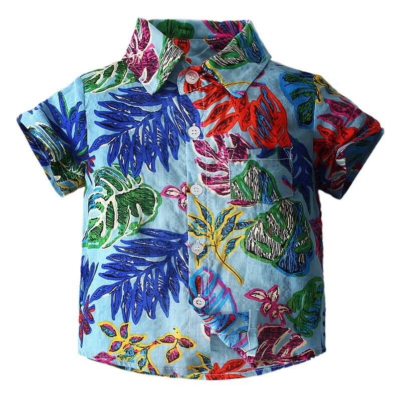 Camisa de verano para niños 2023 nueva camisa de manga corta para niños estilo de playa para niños