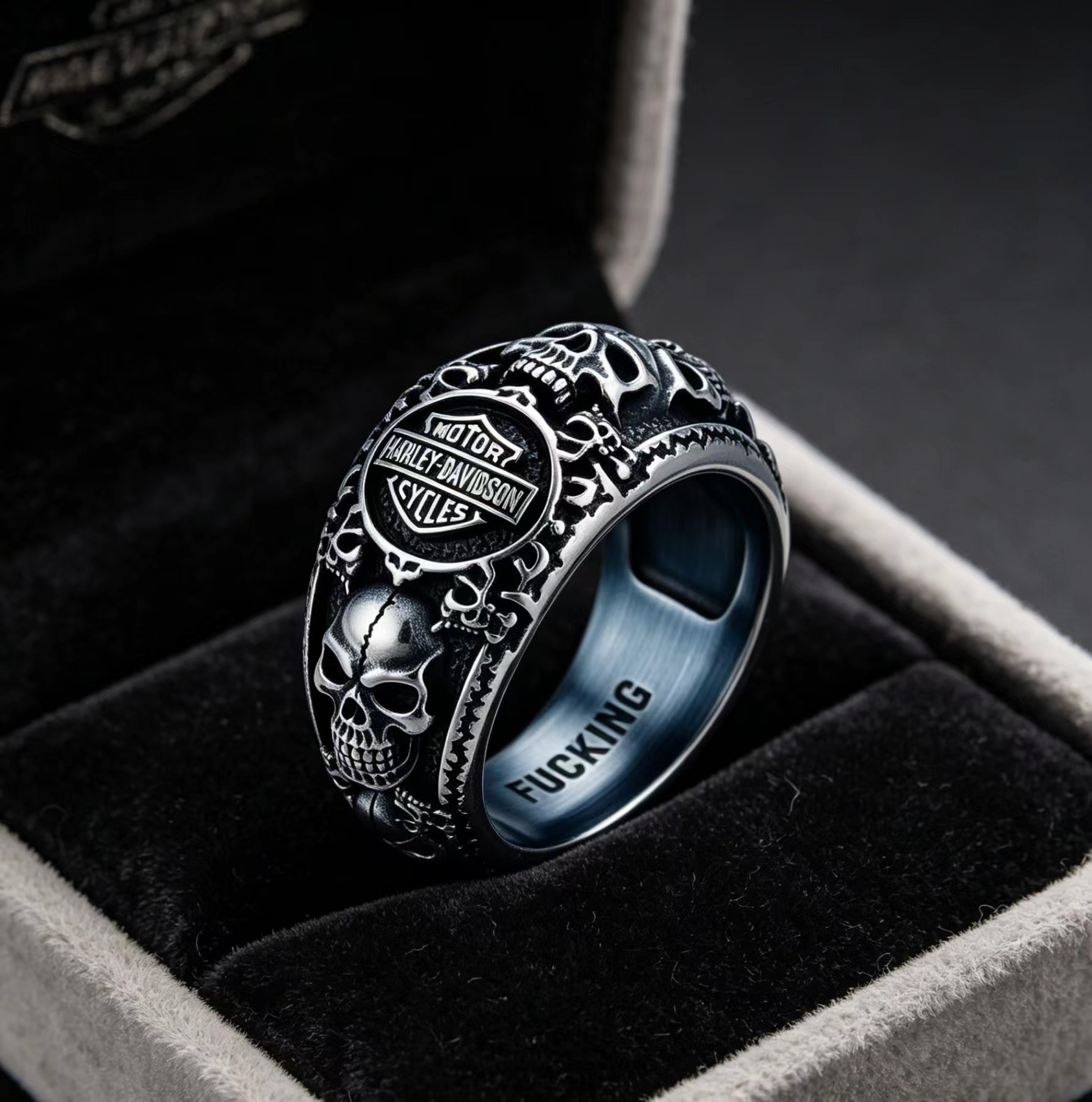 Men's Vintage Skull Ring, Unique Trendy Finger Ring, Harley Style Metal Decoration