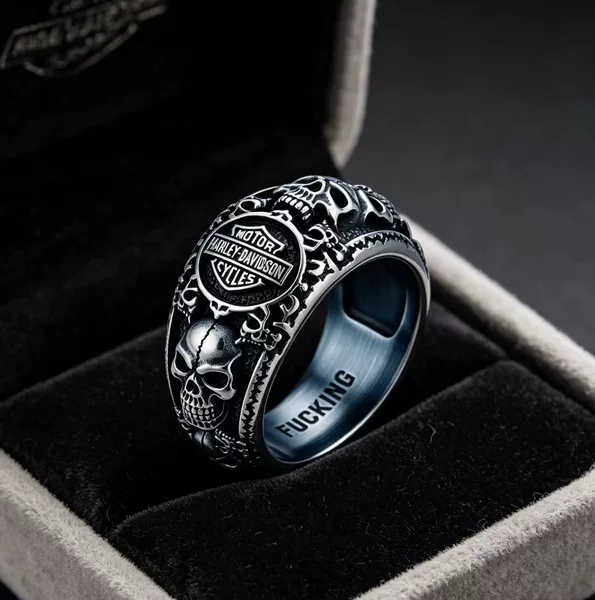 Men's Vintage Skull Ring, Unique Trendy Finger Ring, Harley Style Metal Decoration