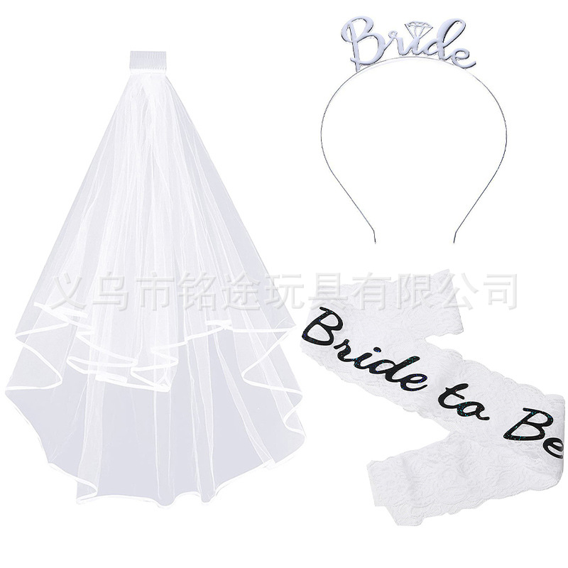 Partido único europeo y americano novia velo novia para ser bronceado correa de hombro etiqueta con traje insignia