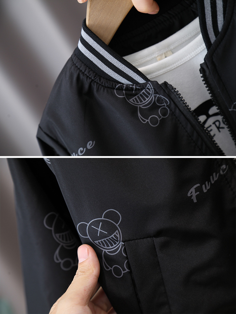 6214 uniforme de béisbol negro para niños modelos de primavera y otoño 2024 nuevo estilo de otoño para bebés chaqueta de marca de moda para niños chaqueta coreana