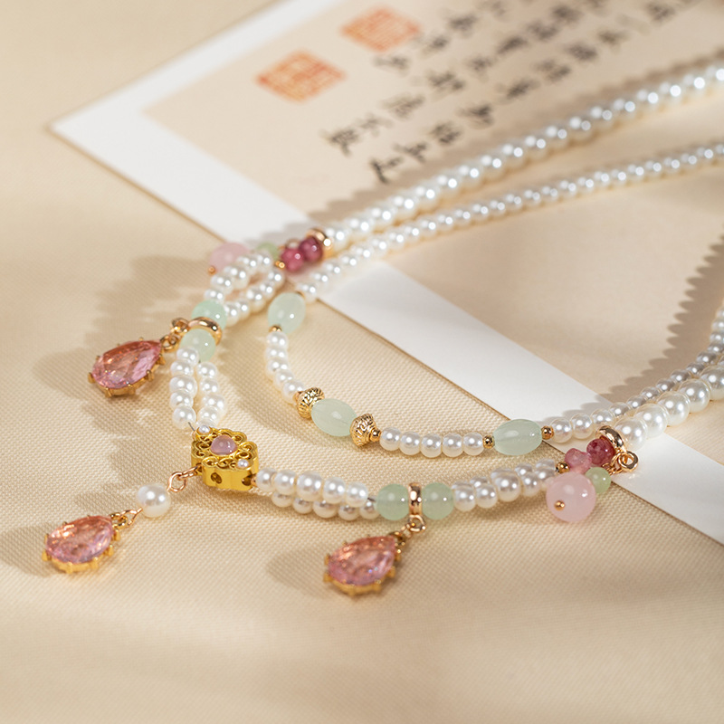 古代スタイルのネックレス漢服 Yingluo 妖精パールペンダントネックレス女性の宋製明製タンカラー毎日チャイナドレスアクセサリー