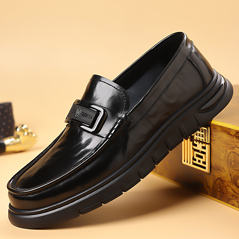 Zapatos de cuero casuales negros para hombres nuevos transpirables ropa formal para hombres de negocios con un pie, zapatos Lefu, zapatos perezosos