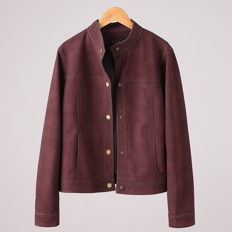 2025 Spring and Autumn New Korean Style Haining Small Leather Jacket Women's Short Slim Motorcycle Large Size Suede Leather Jacket