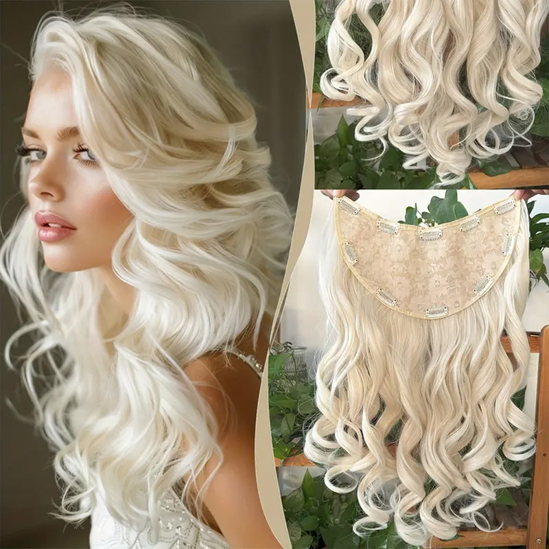 Synthetic fiber wig 55cm curly hair and hair one-piece black gold hair patch