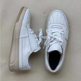 系带小白鞋笑脸休闲运动风厚底板鞋新款女鞋百搭2022德训阿甘网红