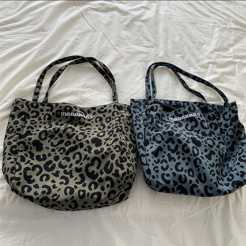 Bags for women Korean style autumn and winter new leopard print letter print bucket bag large capacity tote bag versatile retro trend