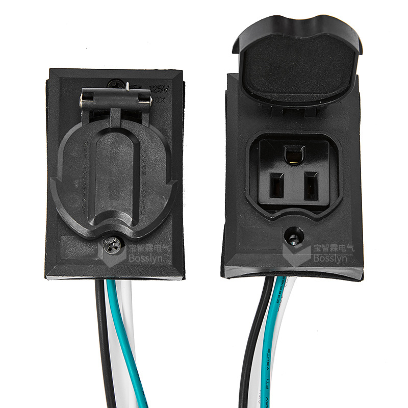 新款UL带线21.5cm美标灯饰防水插座 美式三孔防雨暗装插座ZE-3B-2
