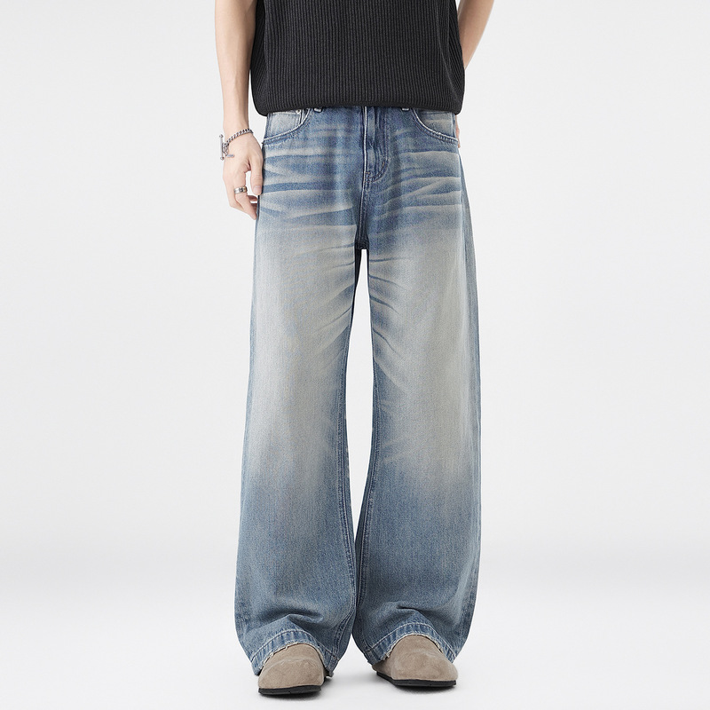 Cream Lake Blue Youth Retro Jeans 2026 Spring/Summer New Versatile Loose Wide-Leg Long Pants for Men Cream Lake Blue Youth Retro Jeans 2026 Spring/Summer New Versatile Loose Wide-Leg Long Pants for Men