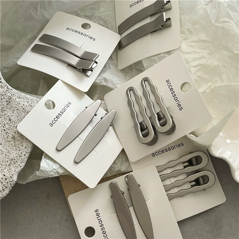 Cold wind metal silver hair clip pair geometric rectangular wave edge duckbill bangs bangs folder new model