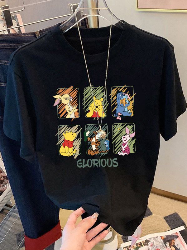 La moda fresca de seda del hielo Camiseta cuello redondo Camiseta de moda ropa superior carta impresión versátil casual corto hombres y mujeres mismo estilo image 3