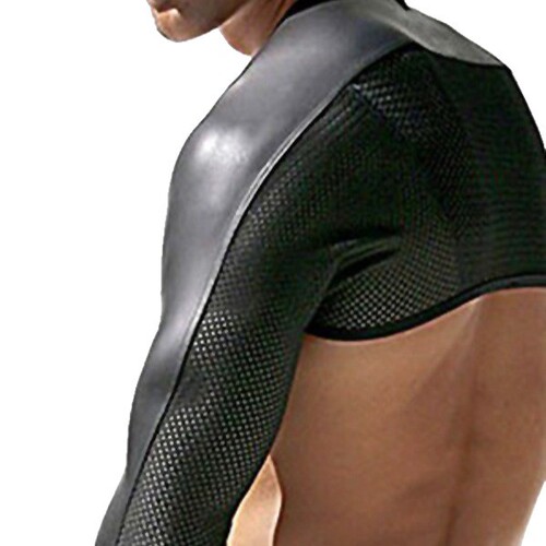 Cross-border European and American men's fetish patent leather outfit nightclub performance uniform seductive biker suit men's fetish underwear B328