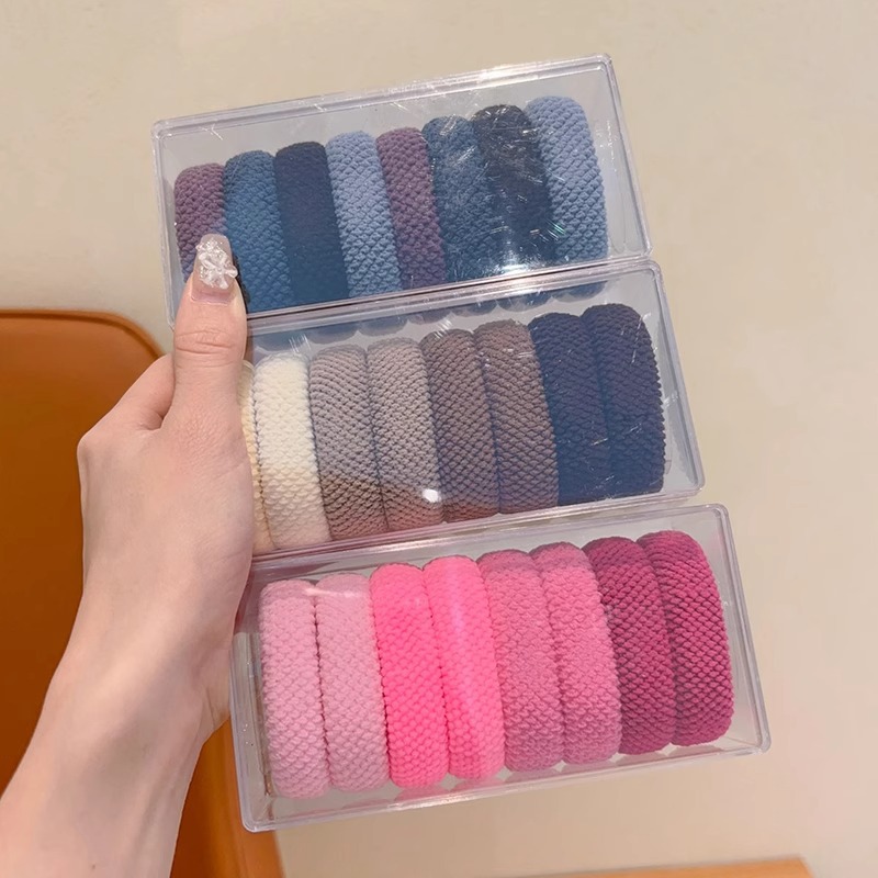 Coreano simple para niños banda de goma de alta elasticidad anillo de cabello para niñas gruesa caja de cuerda de cabeza anillo de cabello de banda de goma duradera