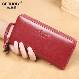 Wallet Women's Long Genuine Leather Fashionable Temperament Easiest for Match Soft Leather Large Capacity Zipper Wallet Clutch Can Hold Mobile Phone Bag