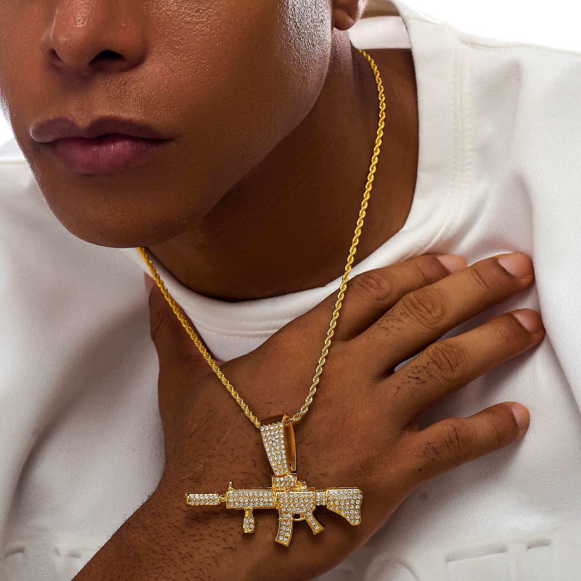Explosiones transfronterizas europeas y estadounidenses hip hop full taladro colgante ametralladora personalidad masculina moda joyas de cadena cubana al por mayor