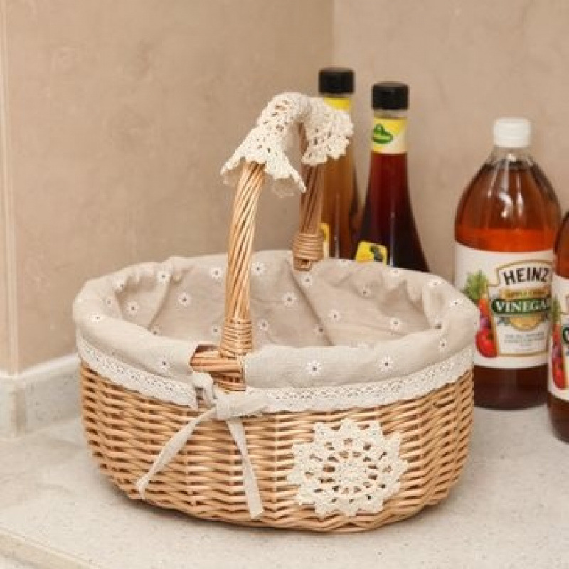 Cestas de bambú de vid de trenzado cestas de picnic cestas de almacenamiento cestas de frutas de trenzado cestas pastorales con cubierta de mesa