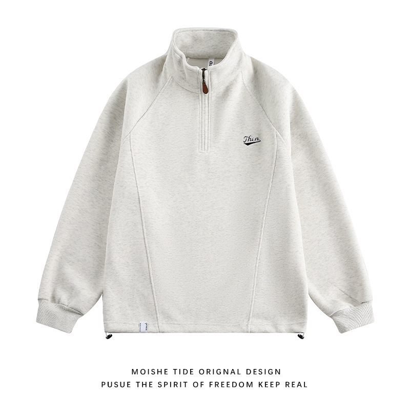 Autumn Korean Style Trendy Brand Loose Spring, Autumn and Winter Stand-Up Collar Long-Sleeved Sports Oversize Embroidered Stand-Up Collar Half-Zip Sports