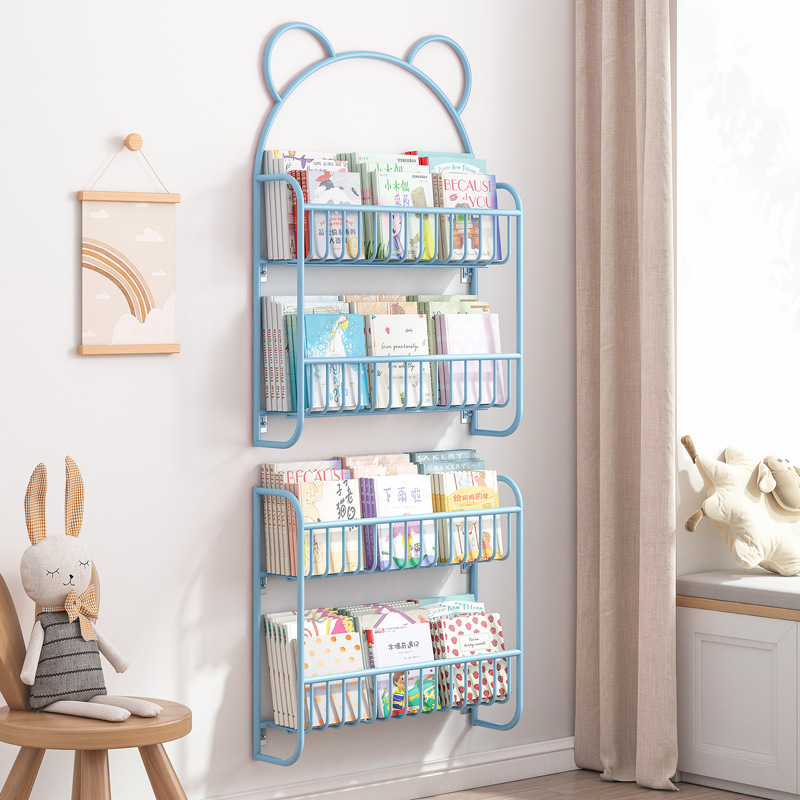 Estantería simple Estantería de almacenamiento de libros de imágenes para niños de hierro libro montado en la pared ahorro de espacio pequeño estante de almacenamiento para bebés estantería