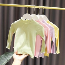 婴儿打底衣女童打底衫春秋装2023儿童木耳边色长袖T恤小女孩上衣