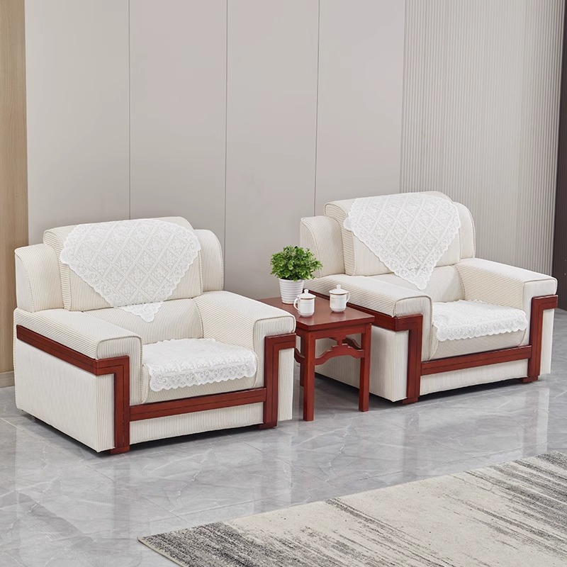 Conference Sofa Coffee Table Combination Vip Reception Room Grand Hall White Fabric Single Three-Seat Reception Room Sofa