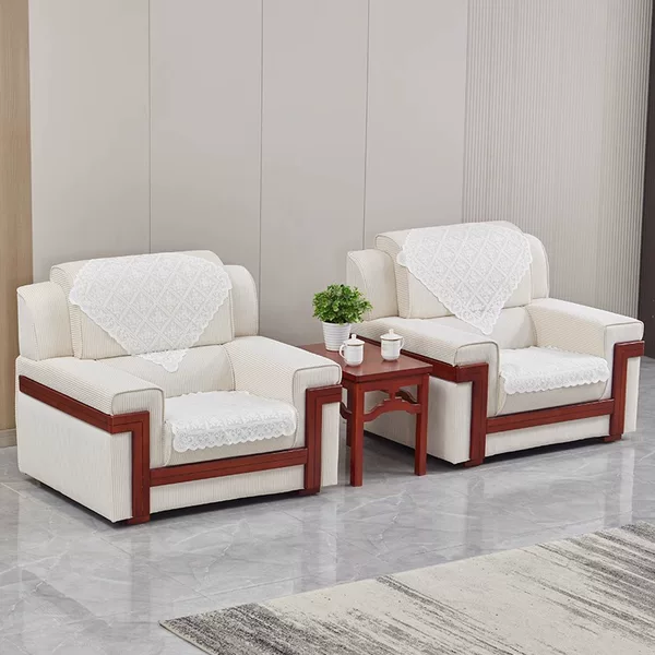 Conference Sofa Coffee Table Combination Vip Reception Room Grand Hall White Fabric Single Three-Seat Reception Room Sofa