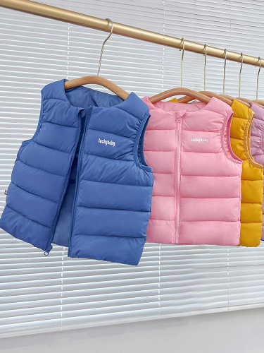 Autumn/Winter New Children's Down Cotton Vest for Boys and Girls, Wearable Inside and Outside, Thick Warm Cotton Back Vest for Babies