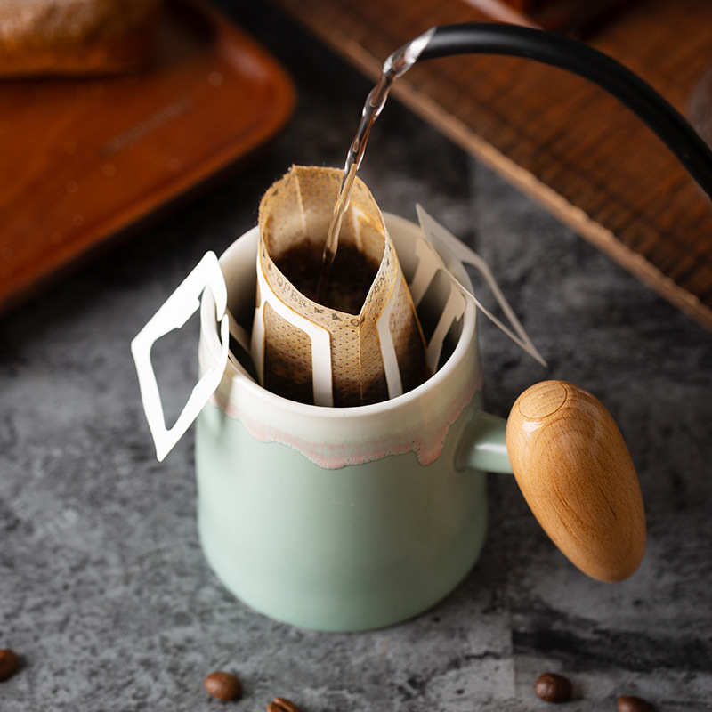 Taza de café con asa de madera retro minimalista nórdico, microondas de cerámica, taza de desayuno, taza de leche, taza, par de tazas