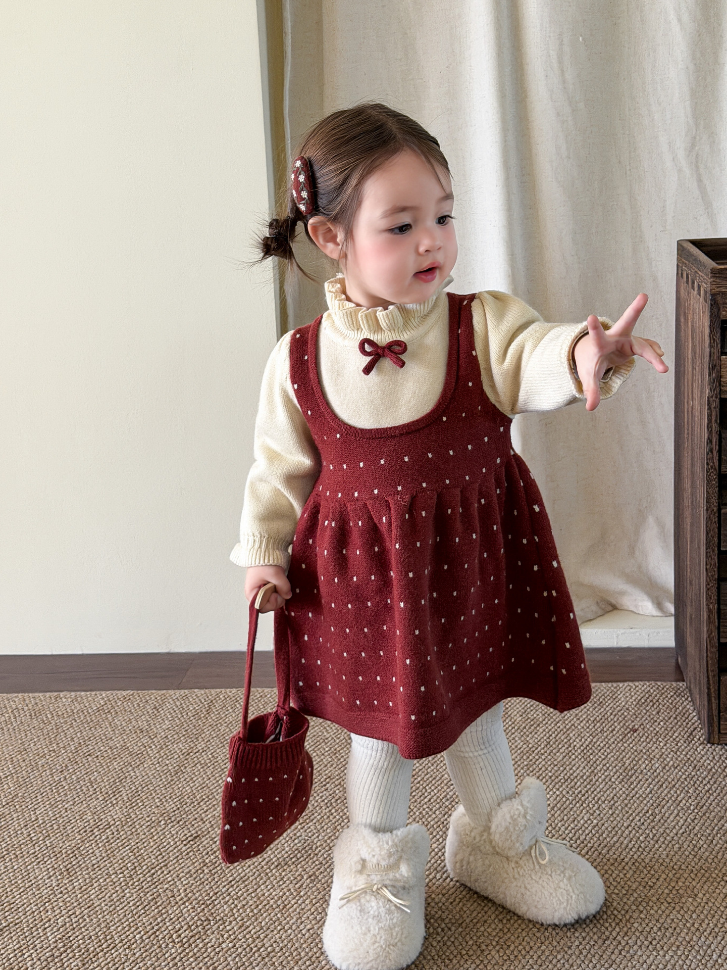 Vestido de Princesa Efecto Dos Piezas para Niñas de Acrílico y Poliéster, Acolchado, Térmico, para Invierno