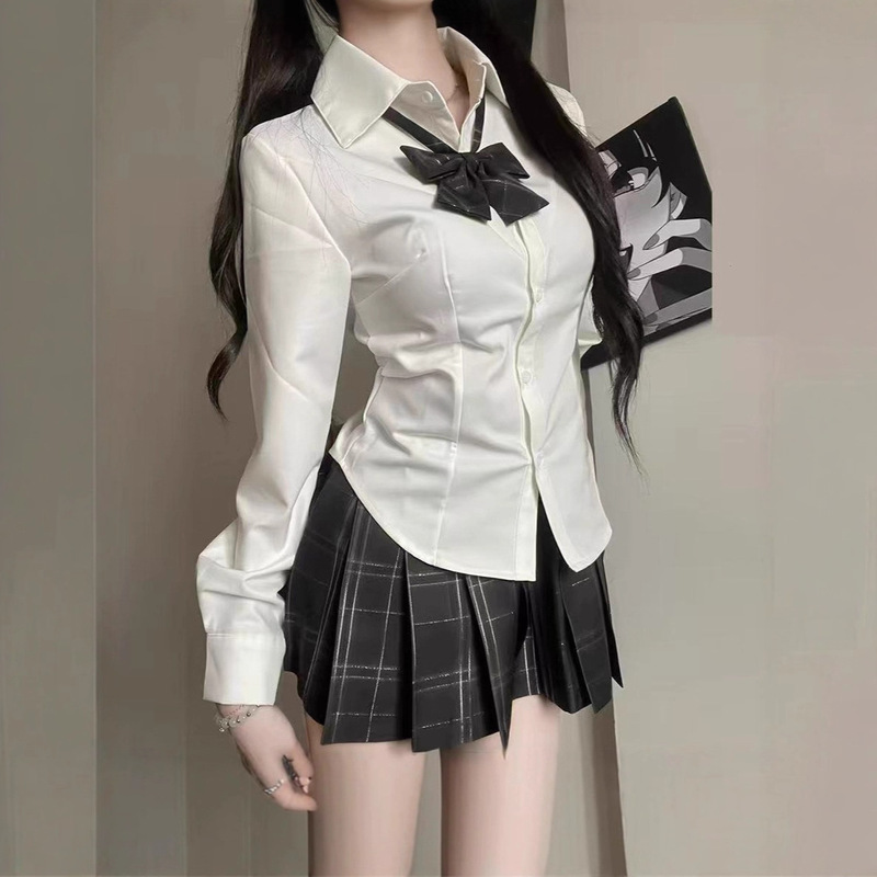 Jk Uniform Pure Desire Waist-Cinching Long-Sleeve Shirt Original Japanese Style Versatile Slimming Top College Style Spicy Girl White Shirt