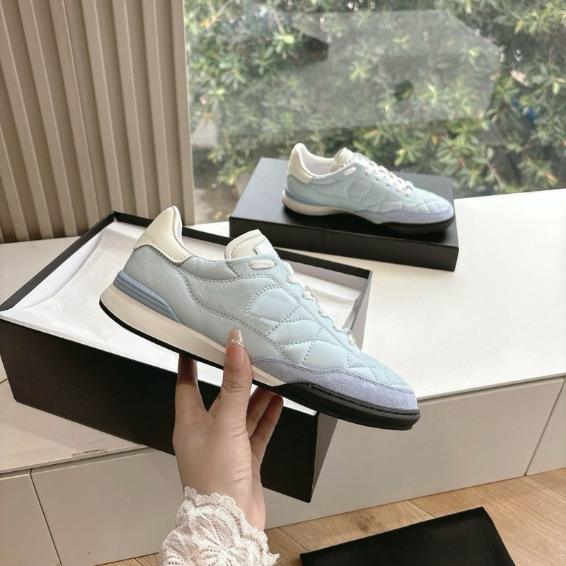 high quality! Xiaoxiang Style Smog Blue Rhomboid Tennis Shoes 2025 New Women's Genuine Leather Flat Sports Casual Shoes