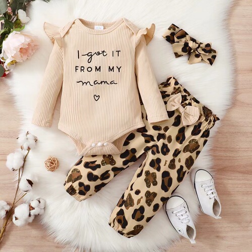 2024 Autumn/Winter New Children's Set Women's Hoodie Set Long Sleeve Alphabet Leopard Print Children's Set
