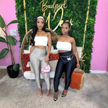 D10135亚马逊跨境欧美女装25夏纯色弹性拉链休闲运动裤