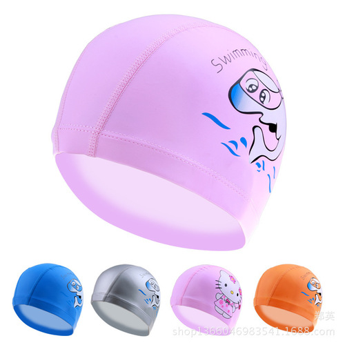 Children's cloth hat is comfortable and does not strangle the head, solid color PU coating for boys and girls, new style dolphin swimming cap wholesale