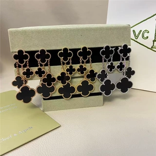 精工CNC本四叶草四花耳钉女轻奢流苏18k玫瑰金色长款跨境直播纯银