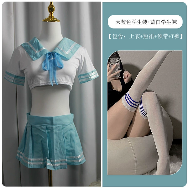 A034 Sky Blue Student Outfit + Blue and White Student Socks