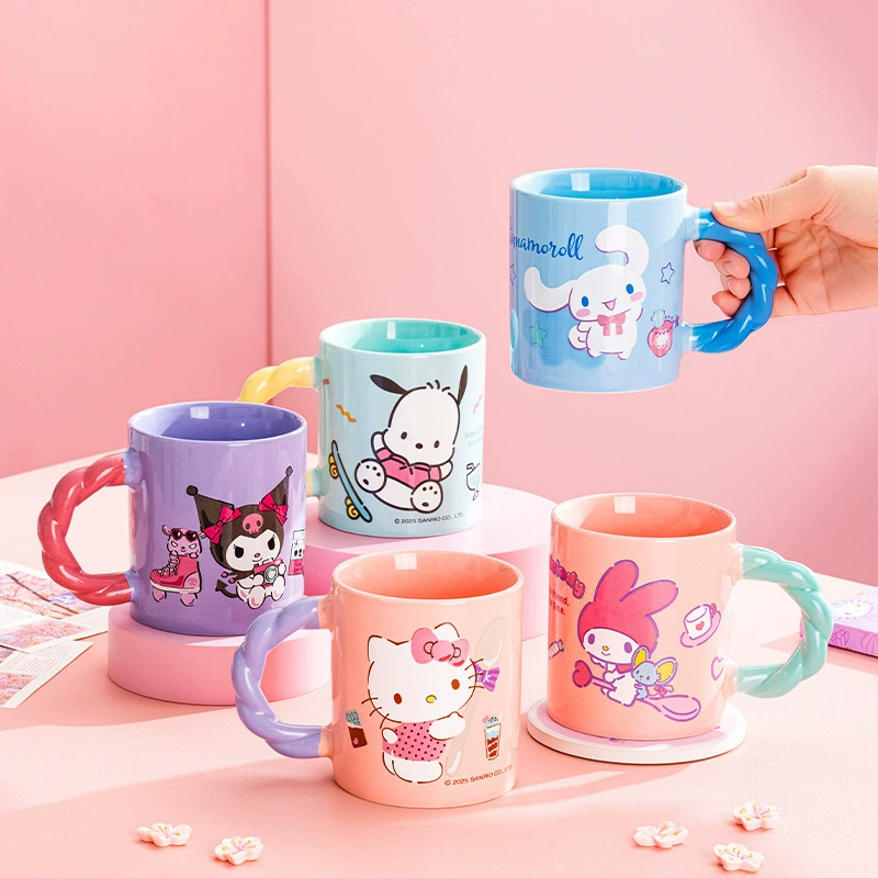 Керамическая миловидная кофейная кружка с ручкой Sanrio высокого качества для домашнего использования, для любимого, с стеклянной вставкой