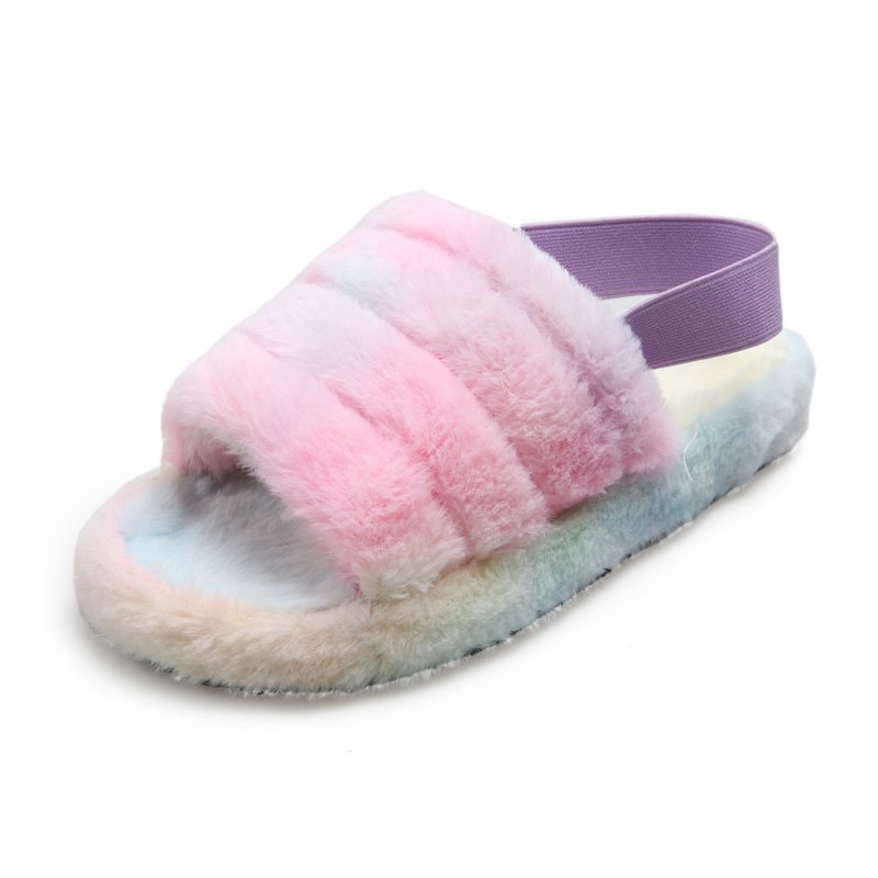 thumbnail image 1 of Pantuflas de felpa de fondo grueso para mujer, tamaño grande 43, pantuflas de felpa de algodón para el hogar con fondo plano y elásticas para mantener el calor, 1 of 7