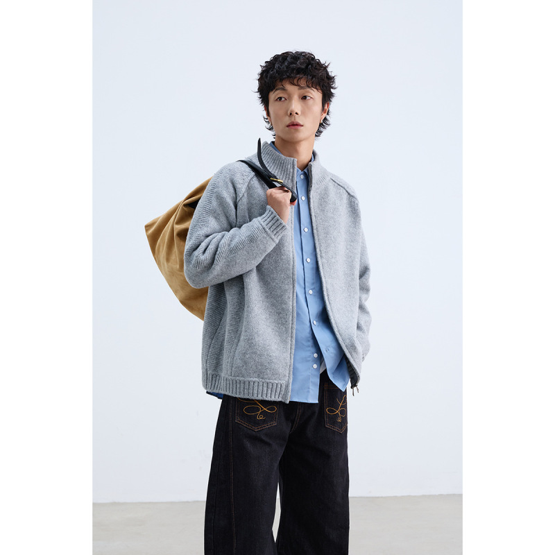 ANSWER ME时尚简约老钱风复古毛衣男女拉链开衫显瘦秋冬针织衫M48|undefined